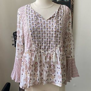 Style & Co. Bohemian Peasant Babydoll Blouse. Size PM.